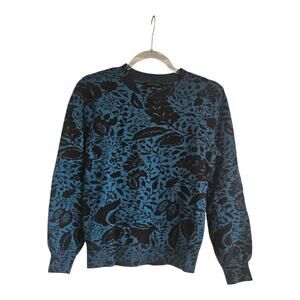 Ann Taylor Womens XS Womens Sweater Black Blue L/S Floral Crew Neck